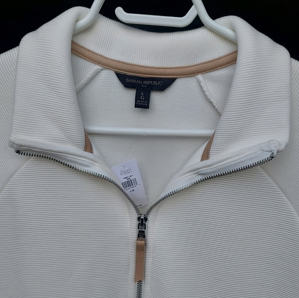 Banana Republic Cream & Tan Zip-Up Jacket Large BNWT